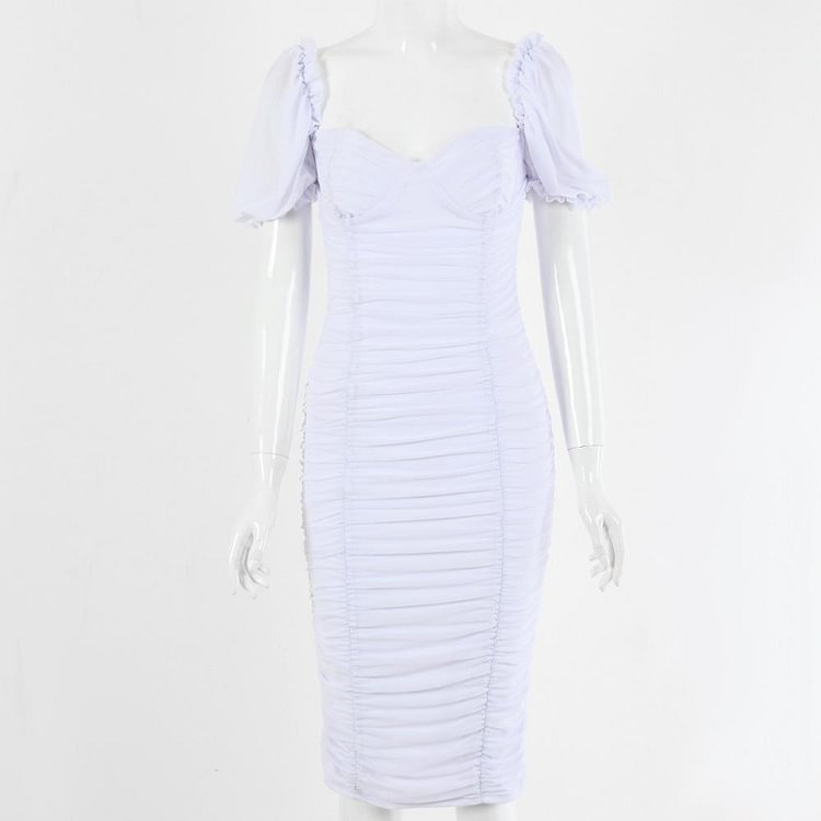 Promsstyle Low cut sexy puff sleeves midi dress Prom Dress 2023