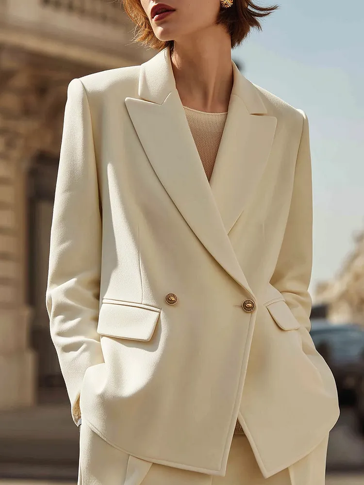 Ivory Double-Breasted Tailored Blazer