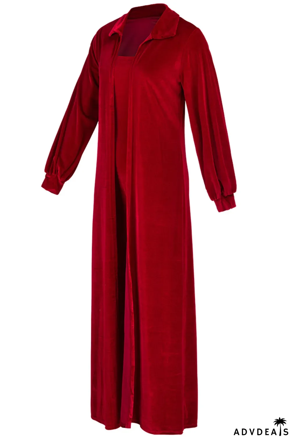 Red Casual Solid Peter Pan Collar Long Sleeve Two Pieces