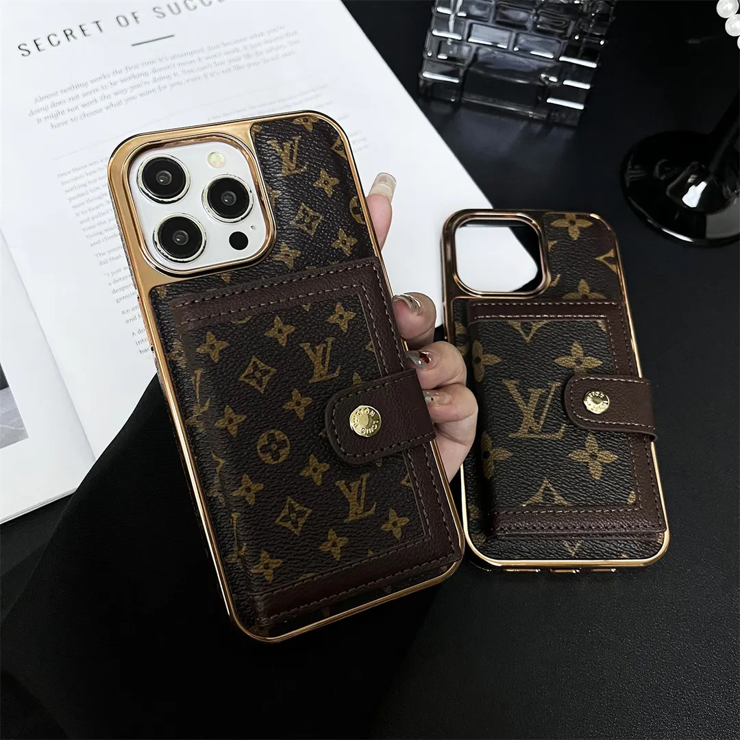 LV High Quality Luxury Electroplated Button Card Holder Apple iPhone Case