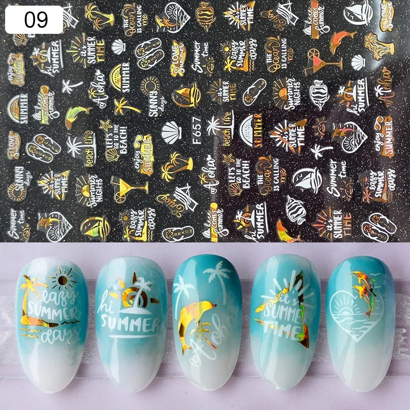 1 Sheet iridescent Nail Sticker Black leave 3D Transfer Beautiful Nail Decals Decoration Summer Popupar DIY Nail Design