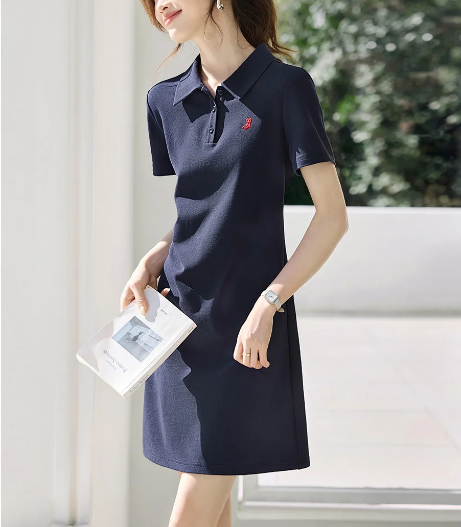 Athvotar Athvotar Academy Style Embroidery Polo Dress Women Summer New Skinny Casual Dress Dress Female