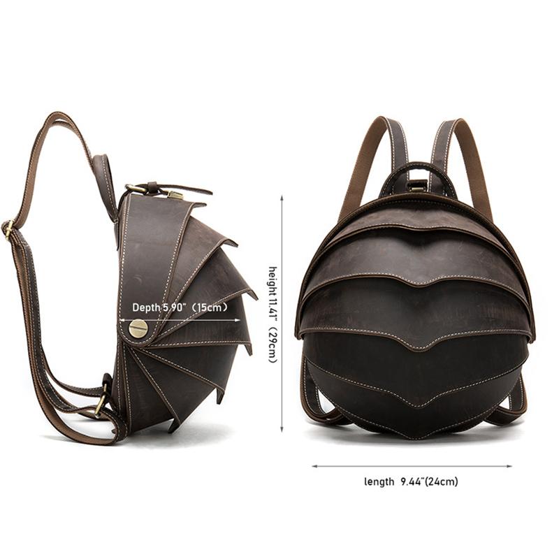Cool Retro Beetle Shaped Genuine Leather Handmade  Flap Cover Rucksack