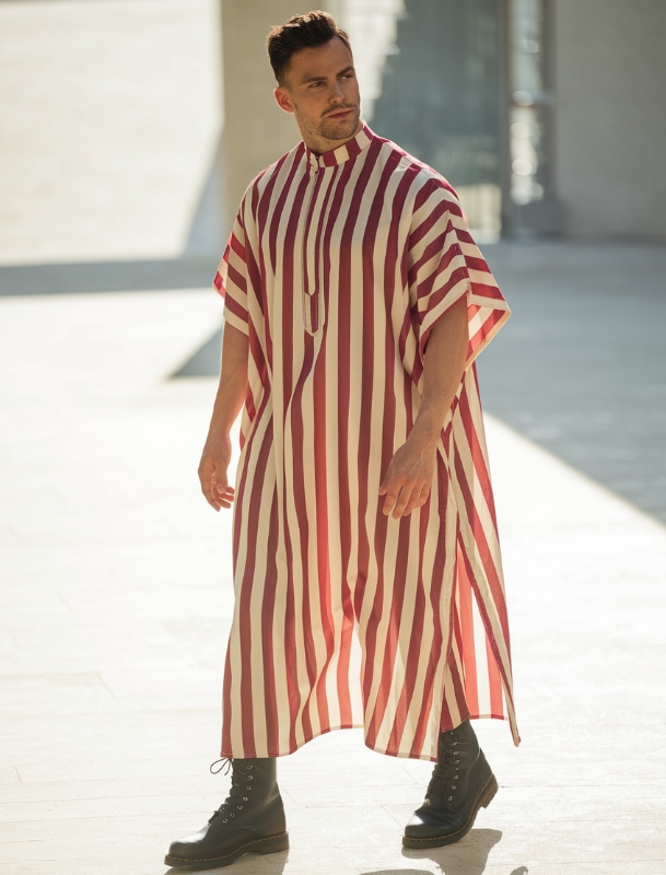 Printed Turtleneck Zipper Men Kaftan Long Caftan