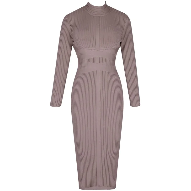 Ocstrade Bodycon Dress Nude Turtleneck Rayon Long Sleeve Bandage Dress High Quality Ribbed Womens Midi Bandage Dress Sexy