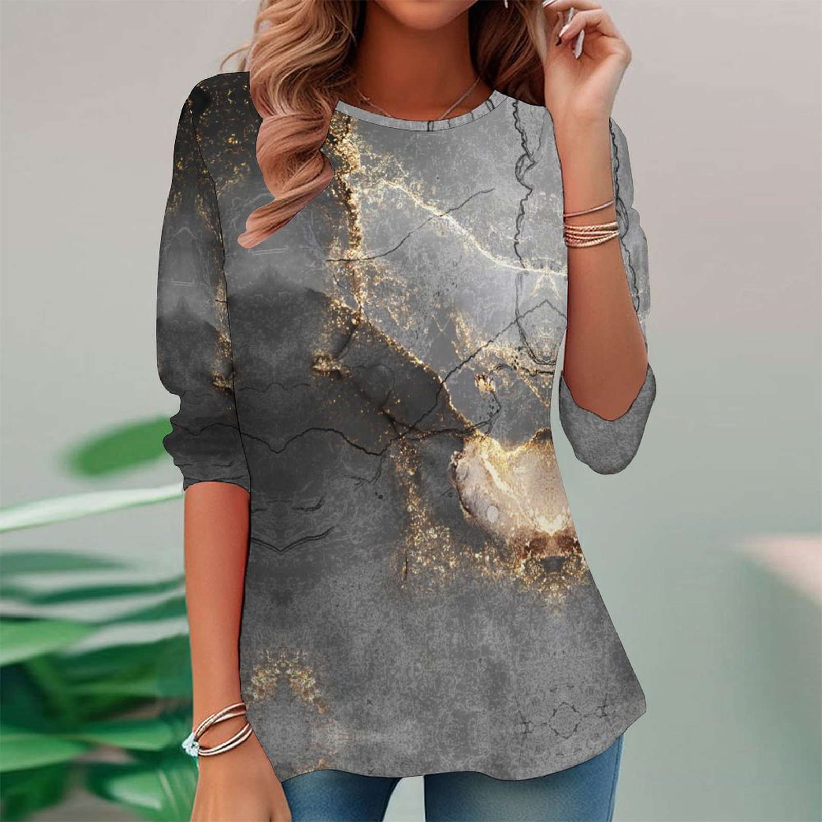 Women Long Sleeve V-neck Graphic Floral Printed Top