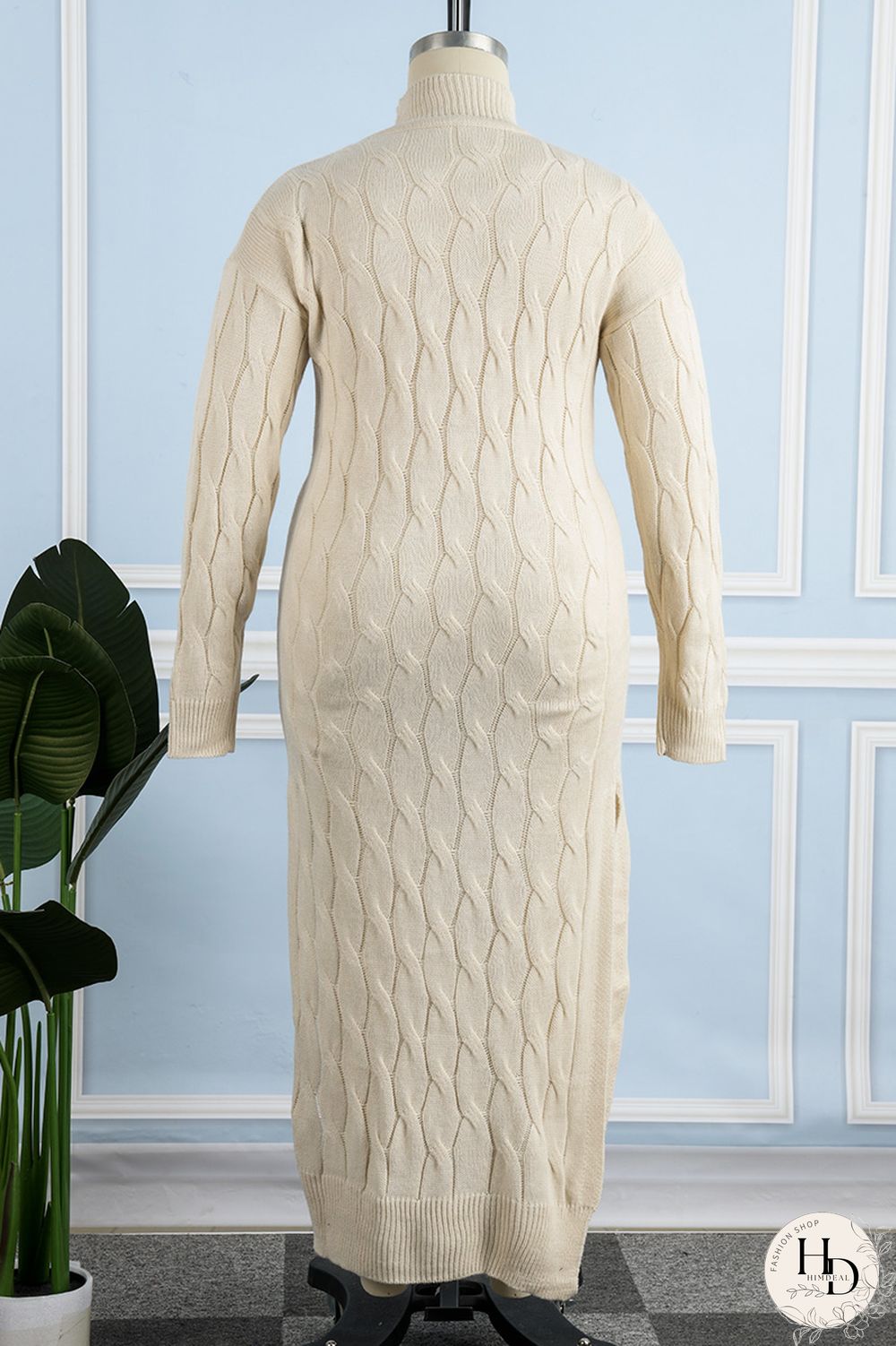 Apricot Casual Slit Mandarin Collar Dresses