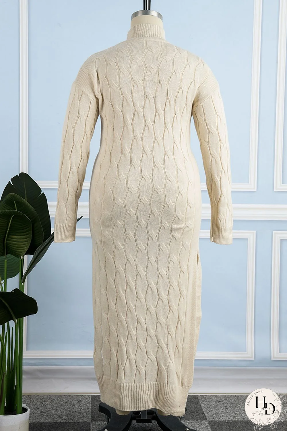 Apricot Casual Slit Mandarin Collar Dresses