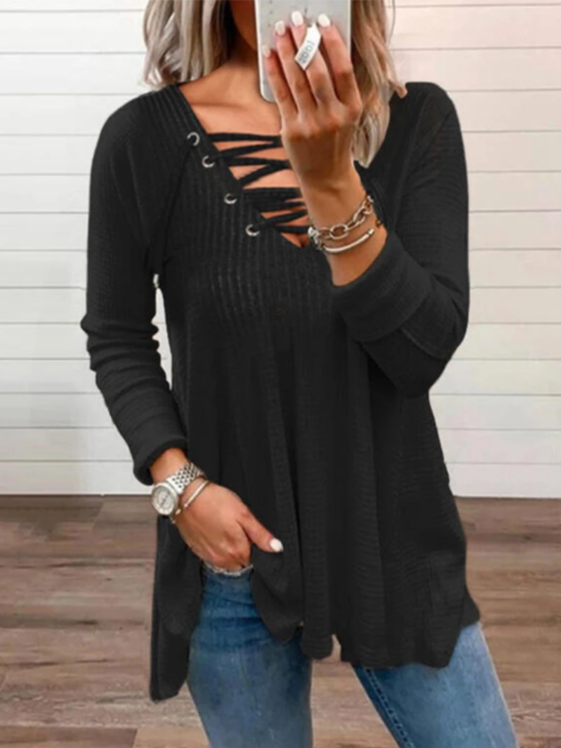Women's Solid Color Chest Strap Long Sleeve Tops