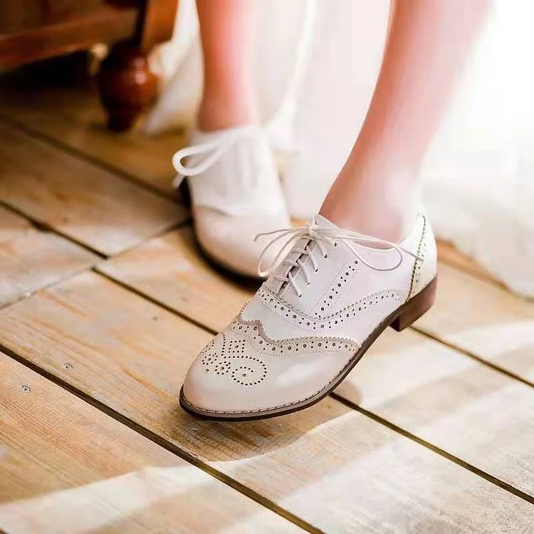 Women Elegant Loafers Classic Lace Up Perforated Oxfords Shoes shopify Stunahome.com