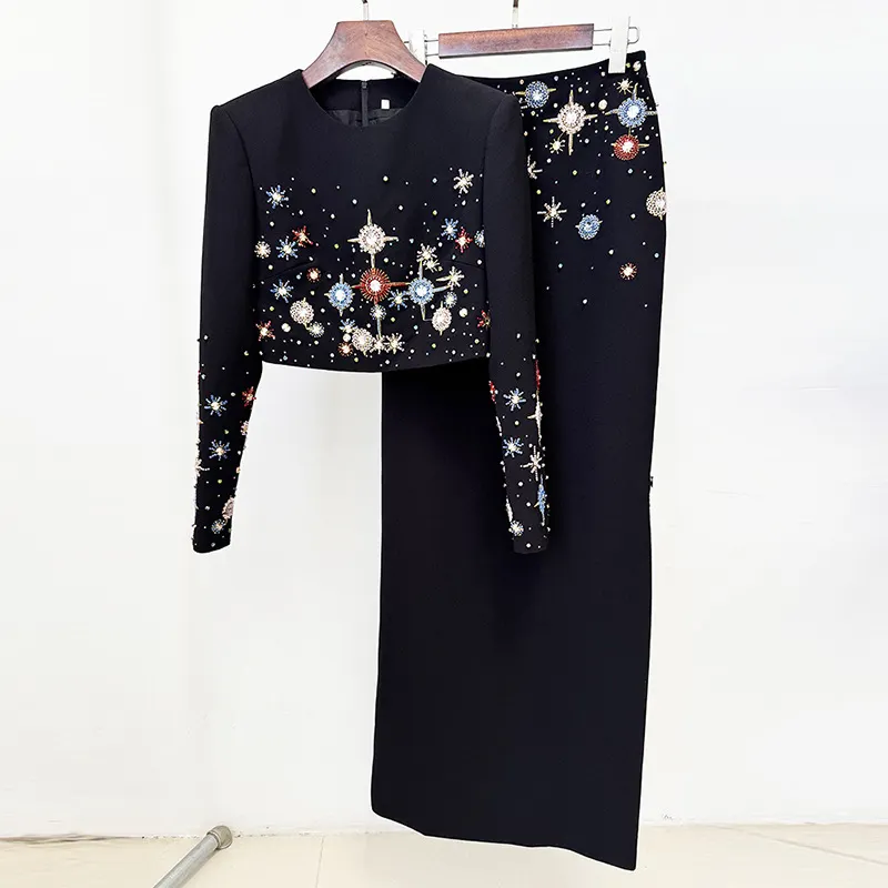 Nigikala Nigikala Star Fashion New Heavy Industry Diamond Nail Beads Short Top Dress Suit Two Sets
