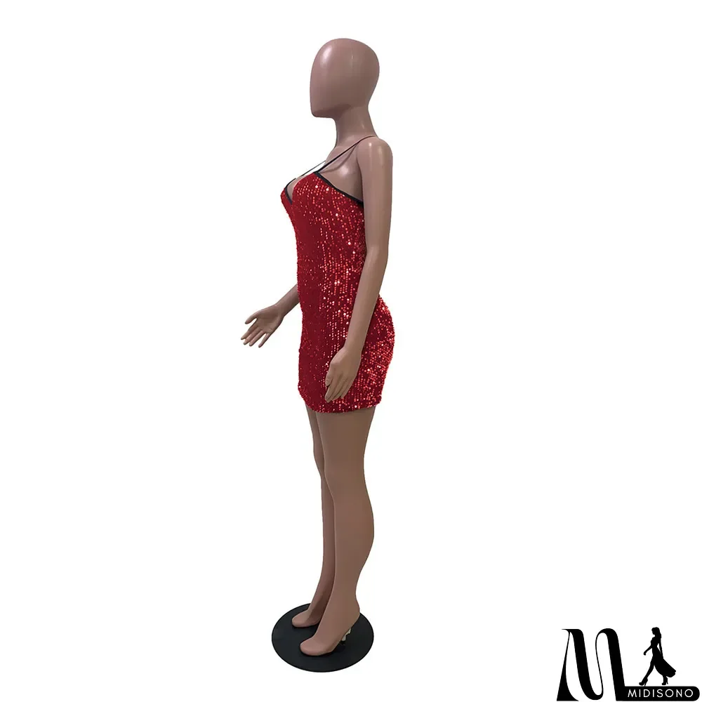 MidiSono - Sexy suspender sequined v-neck dress dress Bodycon Dress