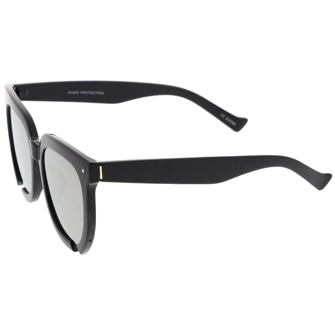 Oversize Notch Detail Square Colored Mirror Flat Lens Horn Rimmed glasses 54mm