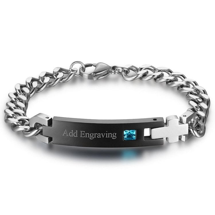 Personalized Mens Birthstone Chain Bracelet with 1 Stone Engravable Bracelets 