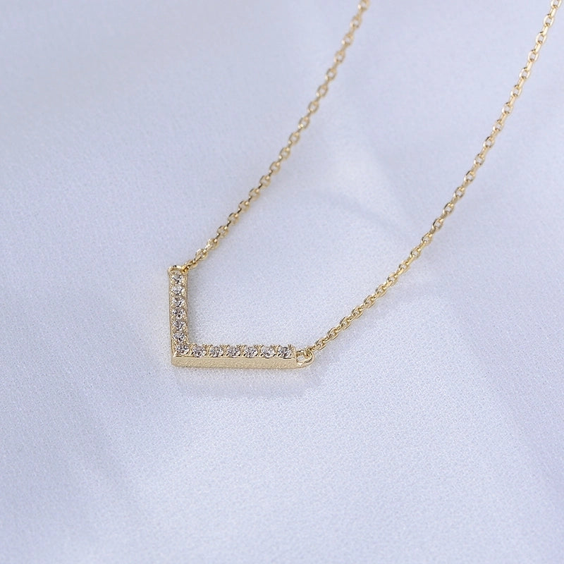 925 Sterling Silver Rhinestones Cable Chain Plating V Shape Necklace