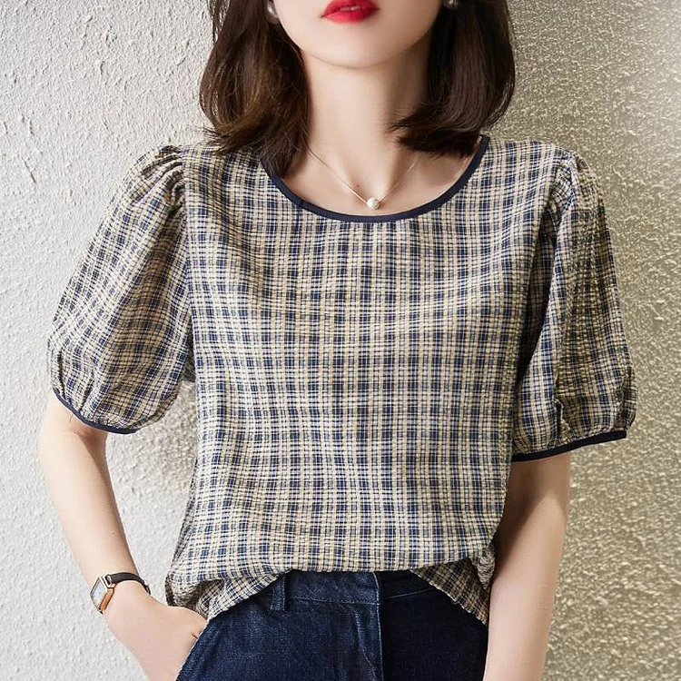 Casual Checkered Blouse QueenFunky