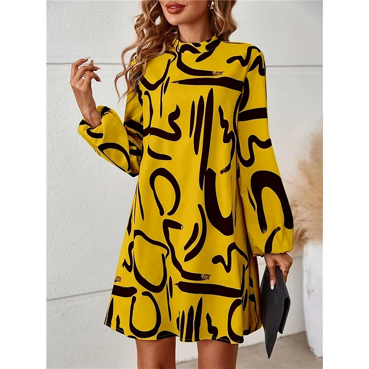 Women's Full Body Printed Lantern Sleeve Dress