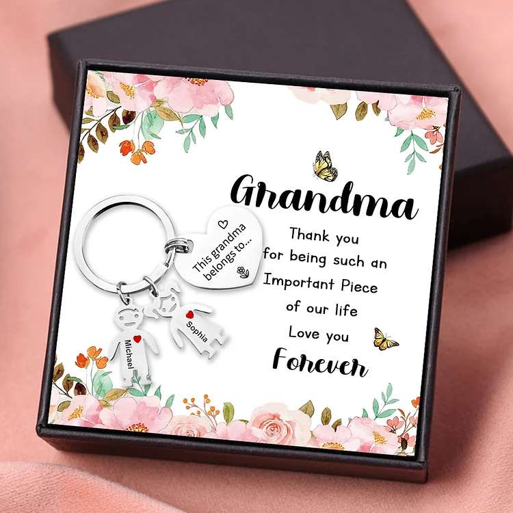 2 Names-Personalized Grandma Keychain Gift Set-Custom Special Keychain Gift For Grandma for Nan-Thank You For Being Such An Important Piece of Our Life