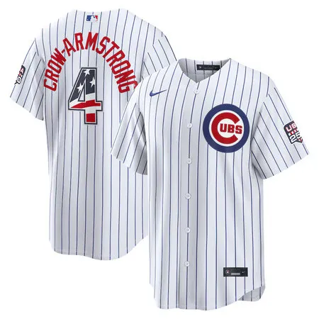 Youth Chicago Cubs #4 Pete Crow-Armstrong Nike White USA 250 Fourth of July Home Stadium Jersey