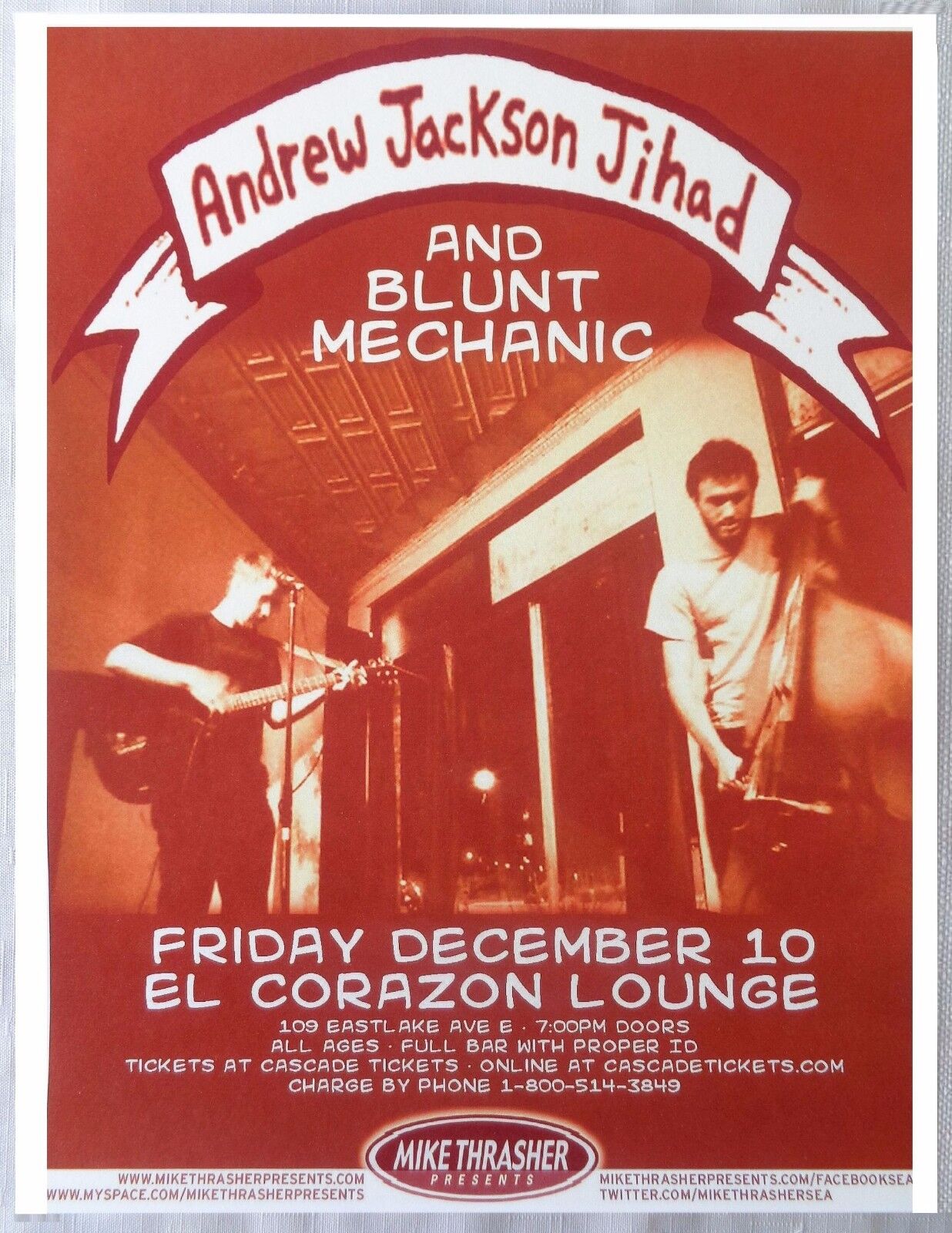 ANDREW JACKSON JIHAD 2010 Gig POSTER Seattle Washington Concert