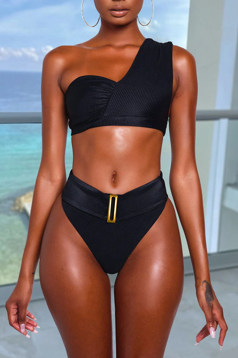 Casual Solid Split Joint Asymmetrical Swimwears