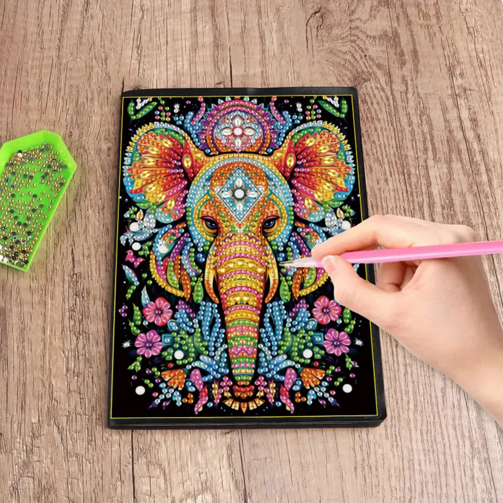 5D DIY Elephant Diamond Painting Notebook DIY Diamond Art Dairy Book Kits【No Strip】