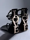  Metal Letters Split-Joint Bandage Open Toe Sandals