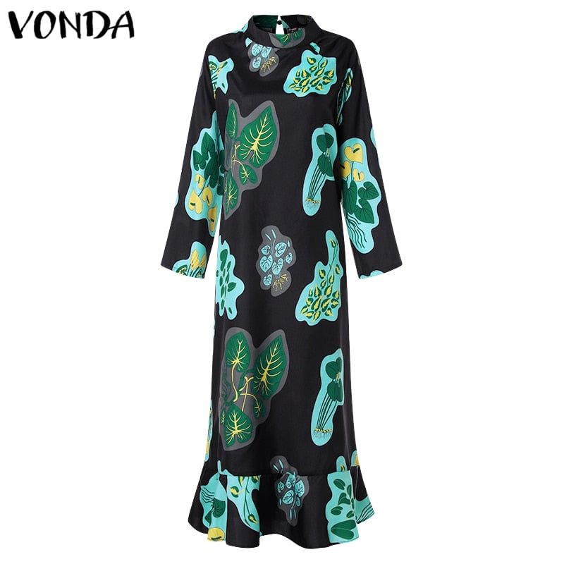 2022 VONDA Summer Dress Women Long Maxi Dress Vintage Floral Printed Long Sleeve Loose Beach Sundress  Casual Vestidos