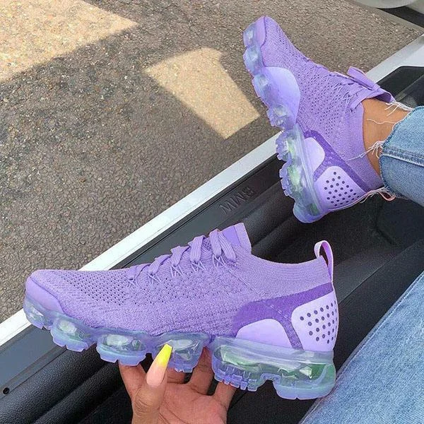 Women Round Toe Pu All Season Purple Sneakers