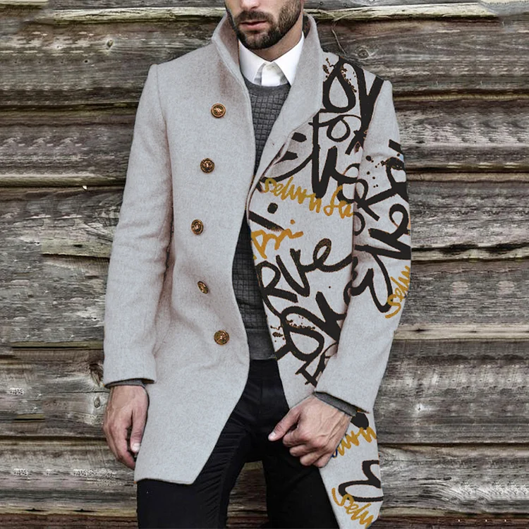 BrosWear Asymmetric Letter Print Woolent Coat