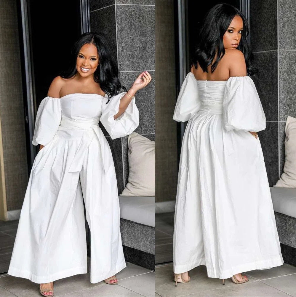 Uveng Woven Casual Attractive Off-shoulder Chest-wrapped Jumpsuit
