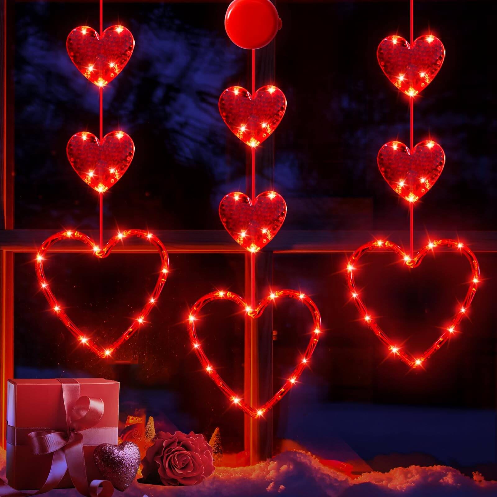 Timed Valentine Heart Window Lights (3 PCS)