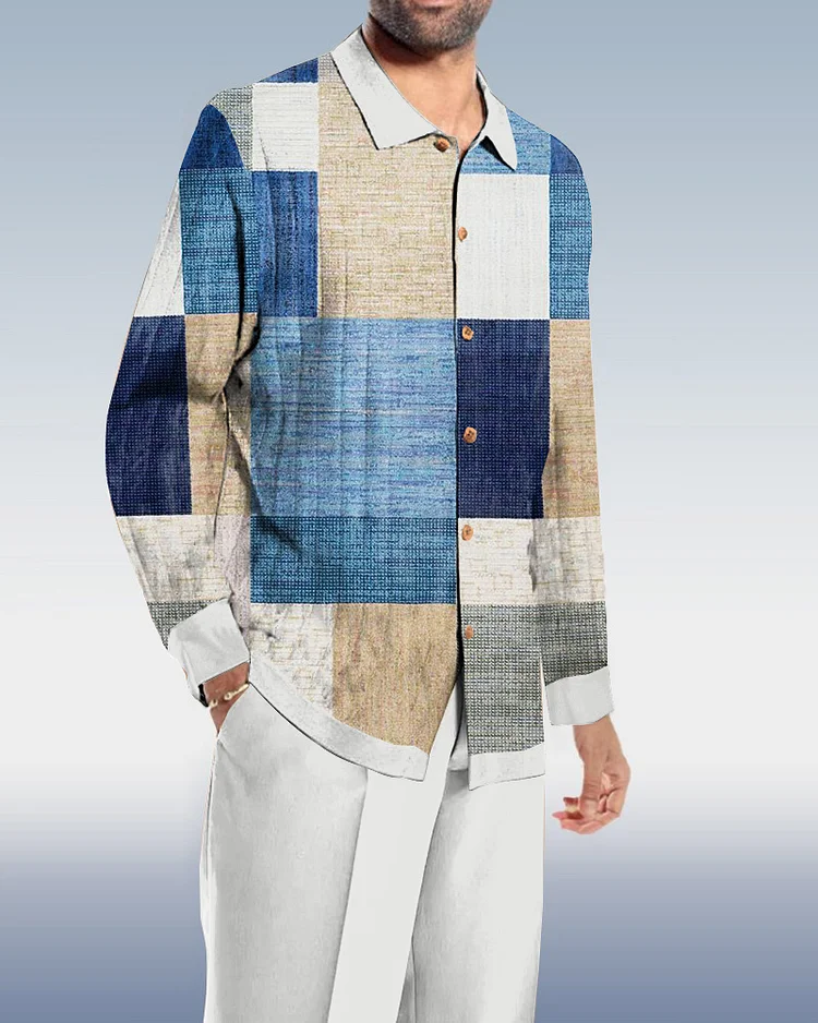 Men's Casual Color Block Long Sleeve Walking Suit