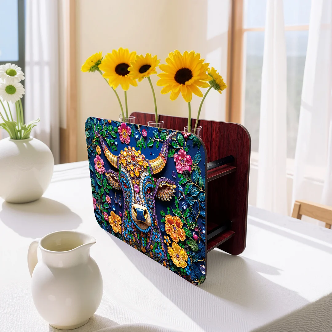 Gem Cow DIY Diamond Painting Wooden Tube Vase for Adults Gift Idea Home Decor