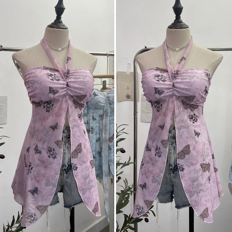 Uveng Horn Long Sleeve Bra Strap Bow With Chest Cushion Net Yarn Irregular Open Fork Tat 6612