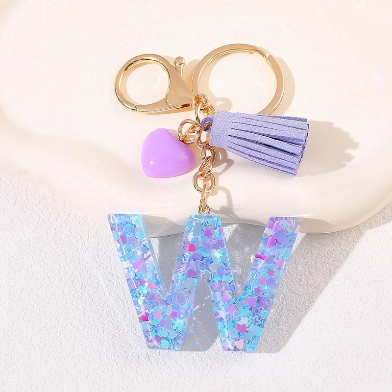 New Women’s Purple Love Tassel 26 Letter Keychain Cute Car Key Chain Couple Backpack Jewelry
