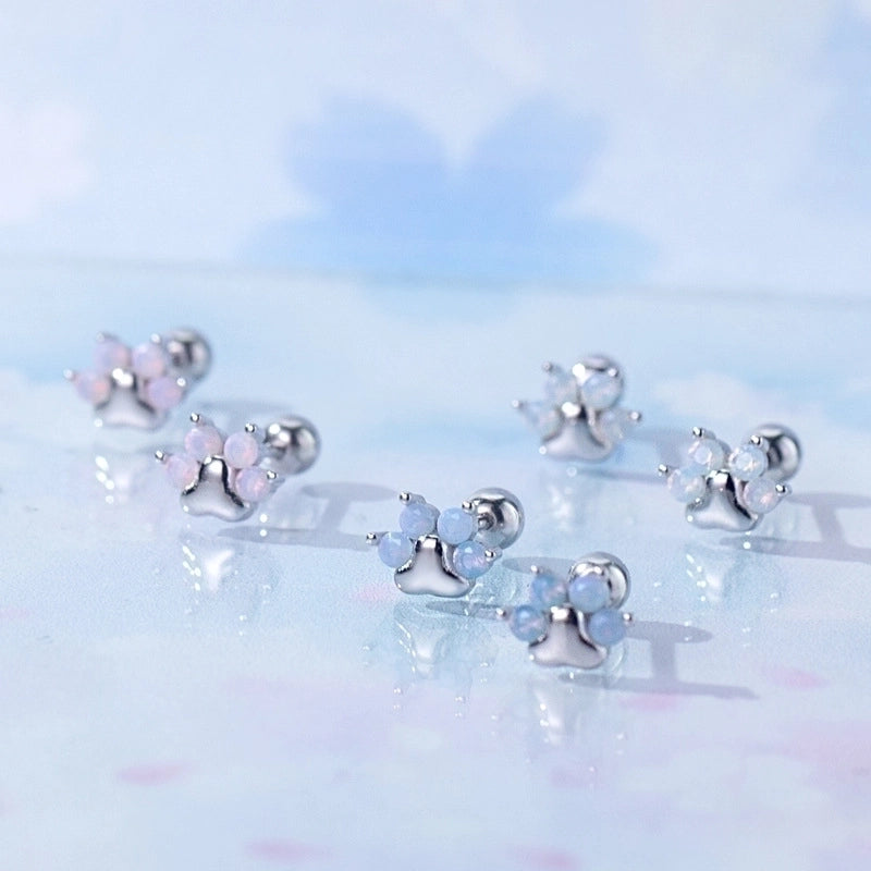 1 Pair Silver Zircon Cat's Paw Ear Studs