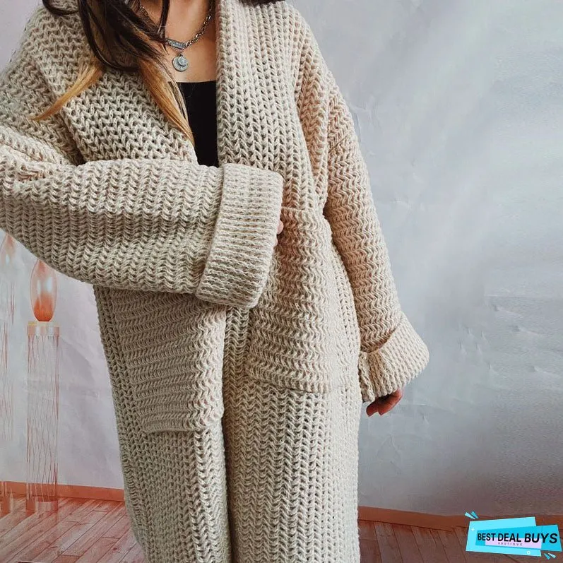 Casual Solid Colour Knitted Cardigan