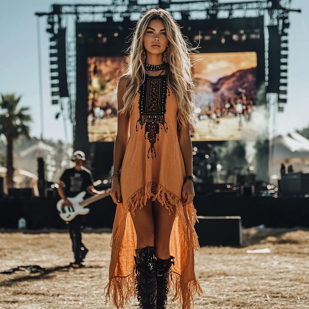  Bohemian Fringe Maxi Dress with Embroidered Detailing
