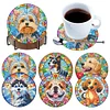 (US Local)6pcs Dog DIY Diamond Painting Coasters Kits with Holder Craft Kit