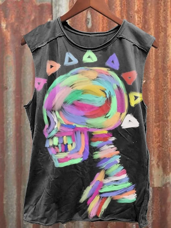 Teecade Teecade Unisex Skull Graffiti Art Illustration Print Casual Tank Top