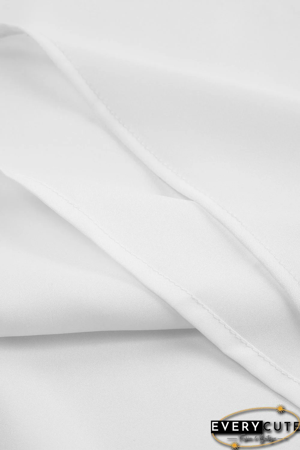 White Solid Color V Neck Frill Trim Tank Top