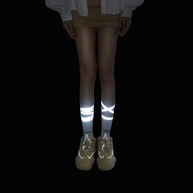 LANFUBEISI Japanese Reflective Stockings Bandage Lolita Socks Long Knee Socks Korea Style Women White Cotton Socks Cosplay JK Socks Cute LANFUBEISI
