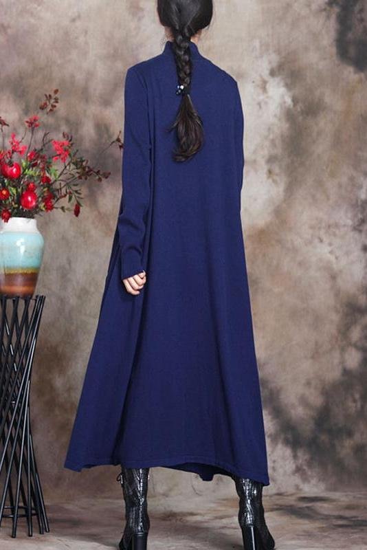 Dark Blue Knitted High Neck Dress