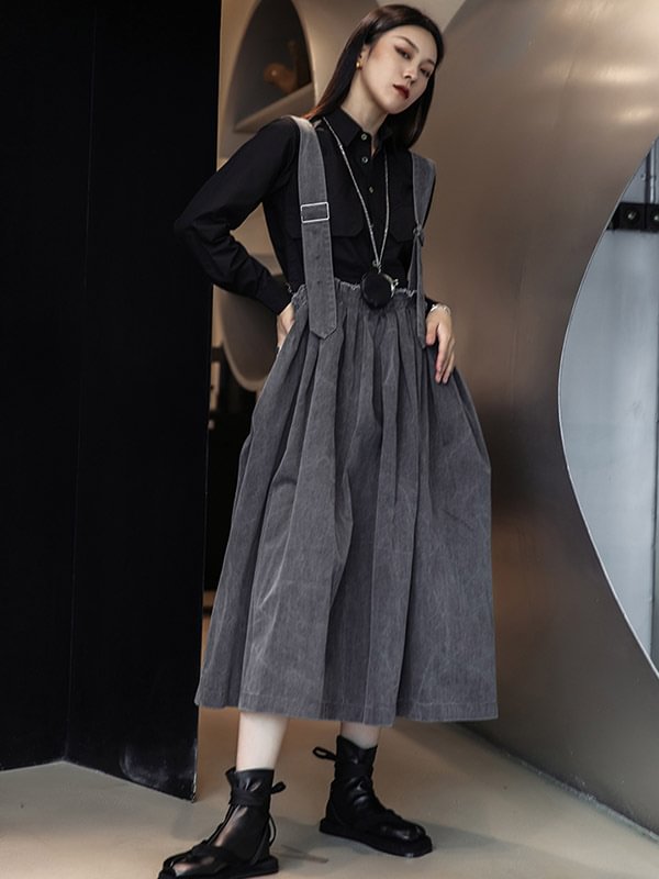Casual Loose A-Line Midi Overall Skirt