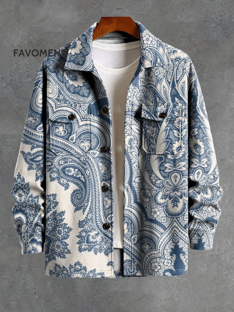 Blue And White Porcelain Printing Casual Jacket Multicolor / S