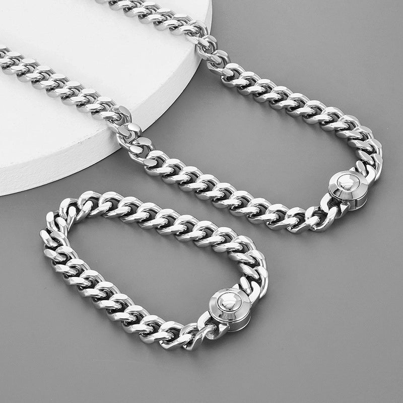 Titanium Steel 18K Gold Plated Hip-Hop Inlay Geometric Rhinestones Bracelets Necklace