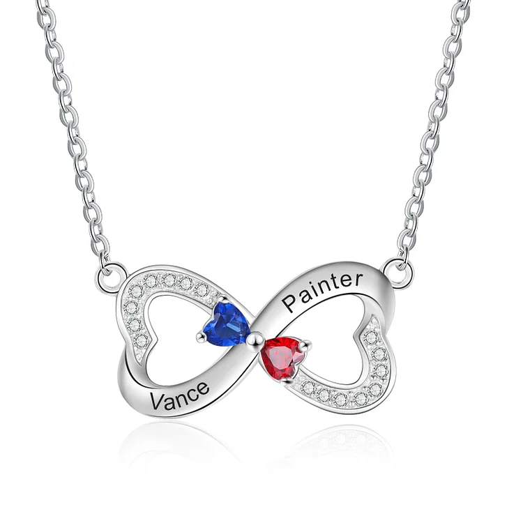 Personalized Two Leaf Clover Heart Necklace with 2 Birthstones Gifts for Mom