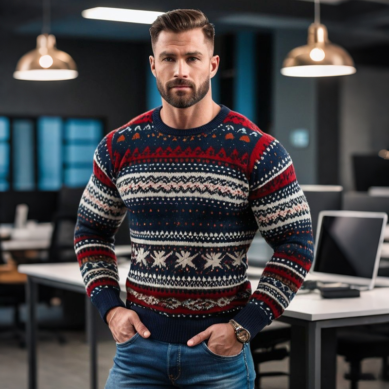 Men's Warmth Christmas Jacquard Icelandic Art Cozy Knit Sweater elevenforest