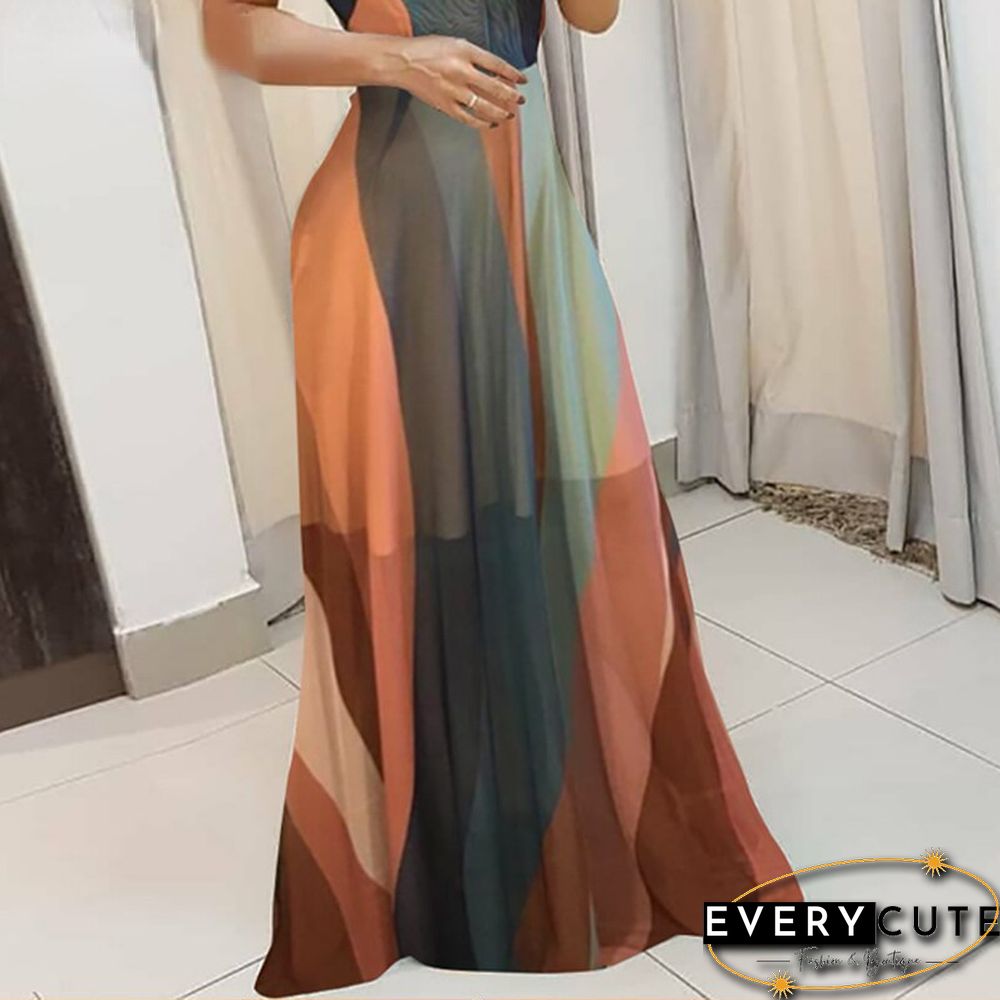 New V-neck Striped Color Matching Thin Shoulder Strap Long Dress Summer Dress Elegant Dress Women